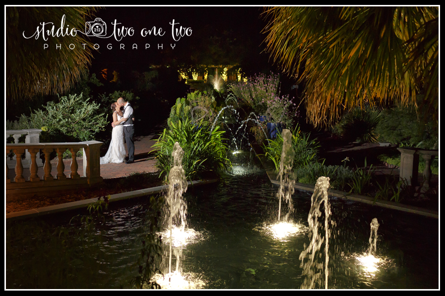 Nighttime scene with bride and groom